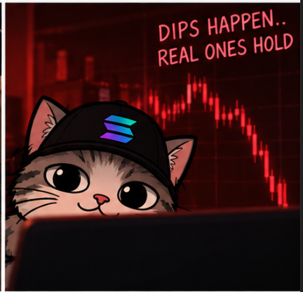 Cat lit red by a falling chart